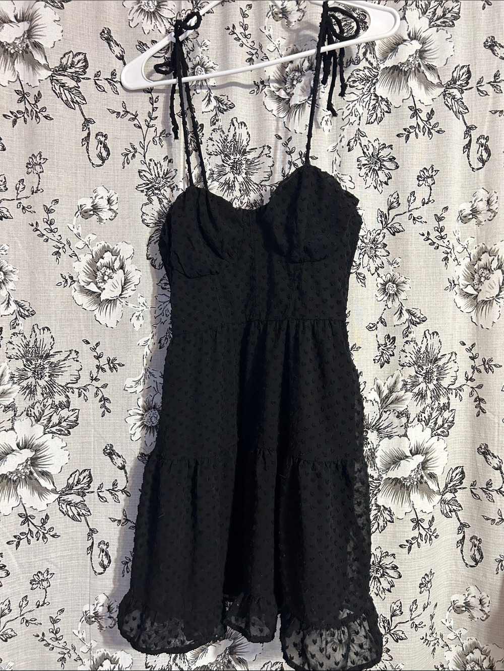 wild fable Black Tie-Shoulder Swiss Dot Mini Dress